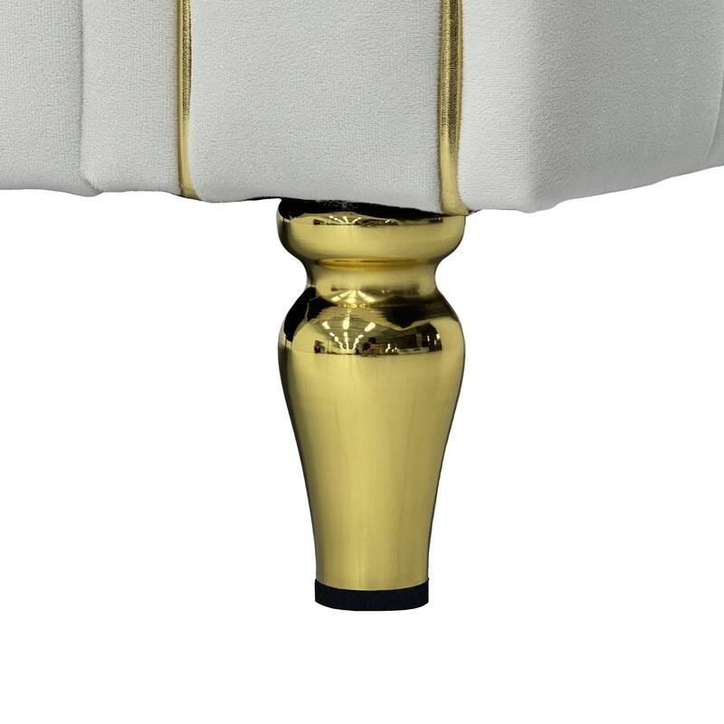 Roomfitters 87.4 Inch 3 Seater Elegant Modern Upholstered Sofa with Gold Metal Trim, Vertical Channel Tufted Back
