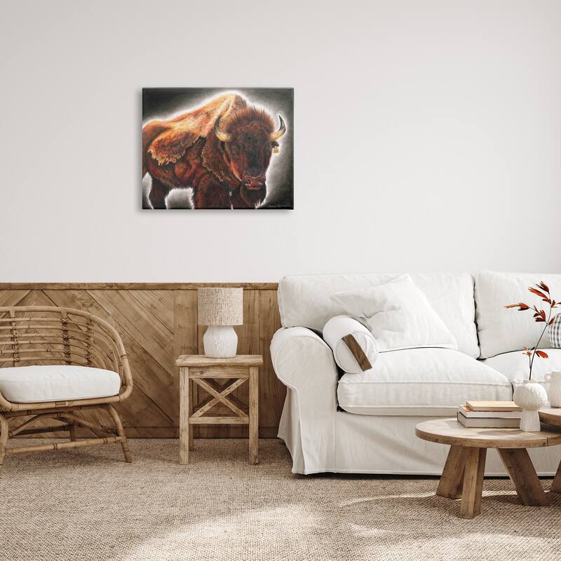 Stupell Tagged Bison Cattle Rustic Southwestern Animal Big Horns Canvas Wall Art - Orange