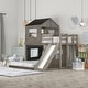preview thumbnail 3 of 26, Treehouse Style Twin over Full size Bunk Bed, Wooden Loft Bed with Playhouse, Ladder, Slide & Guardrail, Kids' Furniture