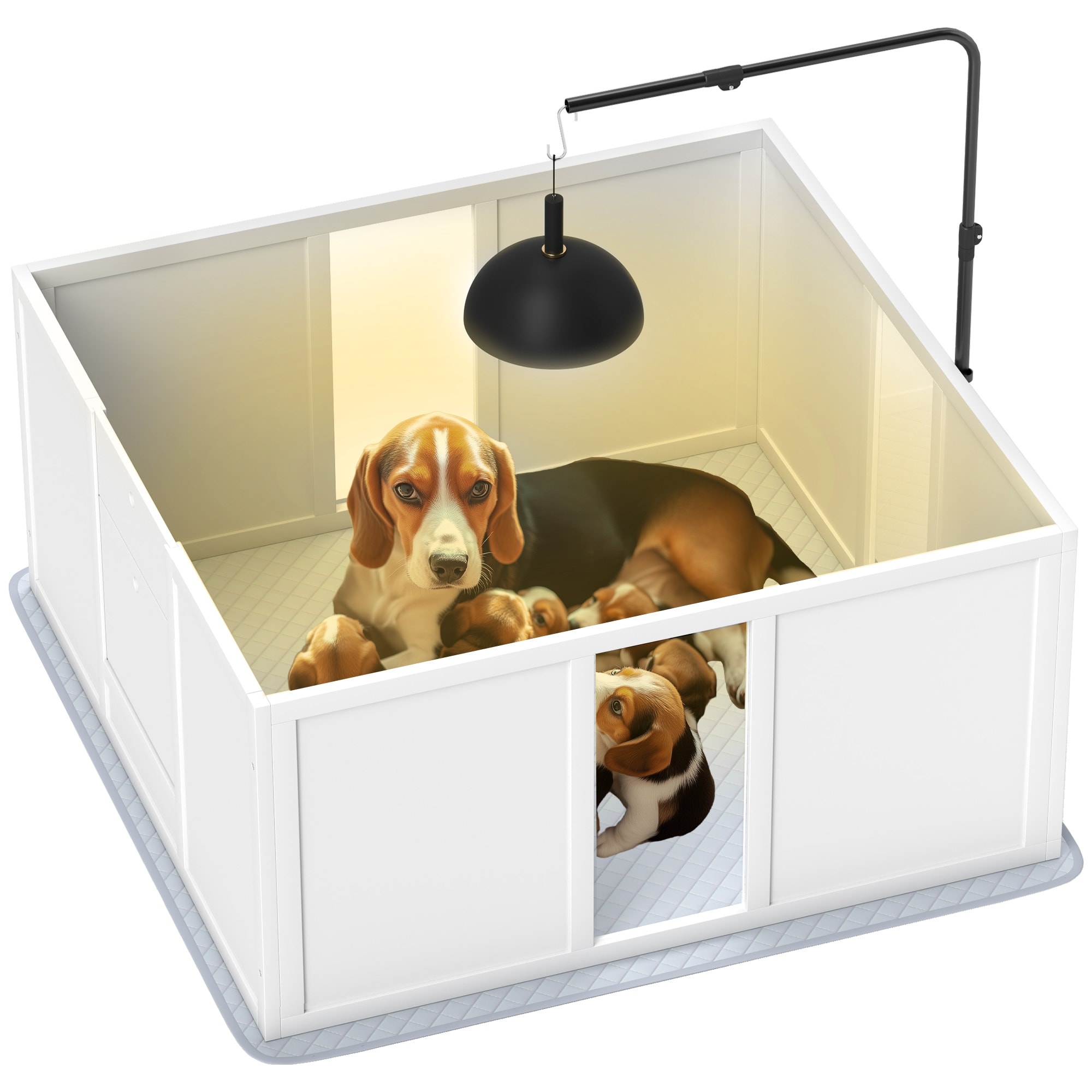 PawHut Whelping Box for Dogs, Newborn Puppy Supplies with Retractable Light Stand, Waterproof Pee Pad, 39" x 38"