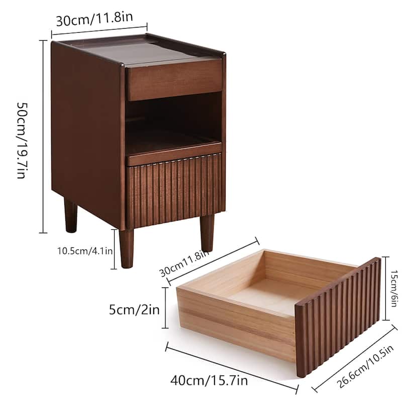 Wooden Bedside Table with 1 Drawer Open Shelves, Wood Board Side Tables Storage Small Narrow Desk Chest of Drawer