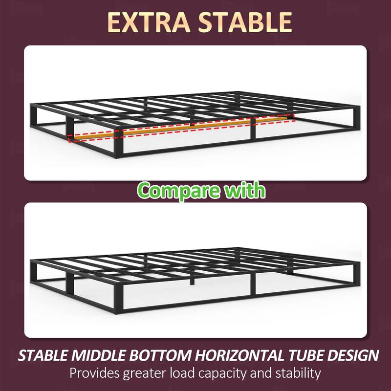 6" Queen Bed Frame w/ Steel Slat Support, Low Profile Metal Platform Bed Frame Support Mattress Foundation, No Box Spring Needed