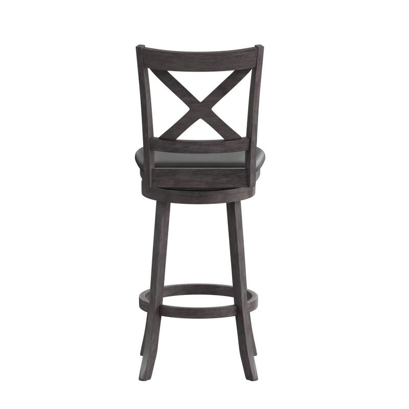 Modern Ladderback Wooden Upholstered Swivel Barstool