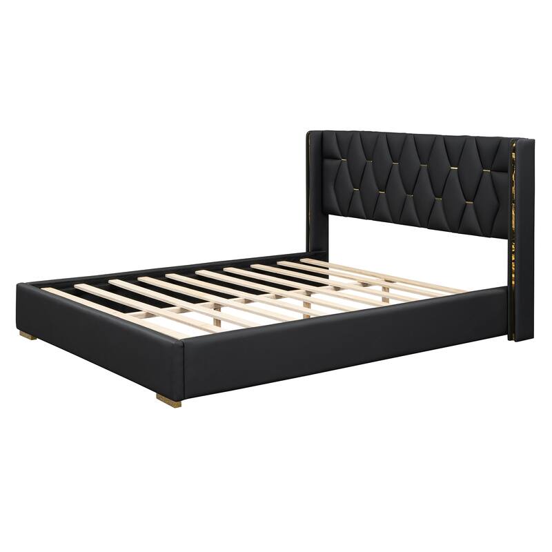 Upholstered Platform Bed with Metal Strips
