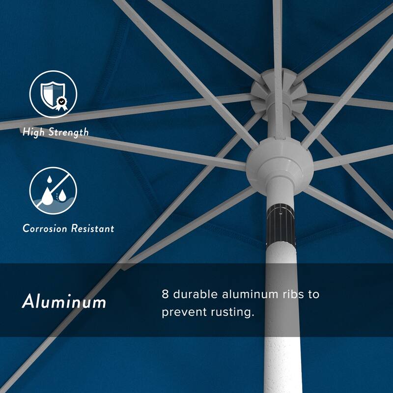 California Umbrella 9' Rd. Aluminum Patio Umbrella, Crank Lift with Push Button Tilt, White Finish, Pacifica Fabric