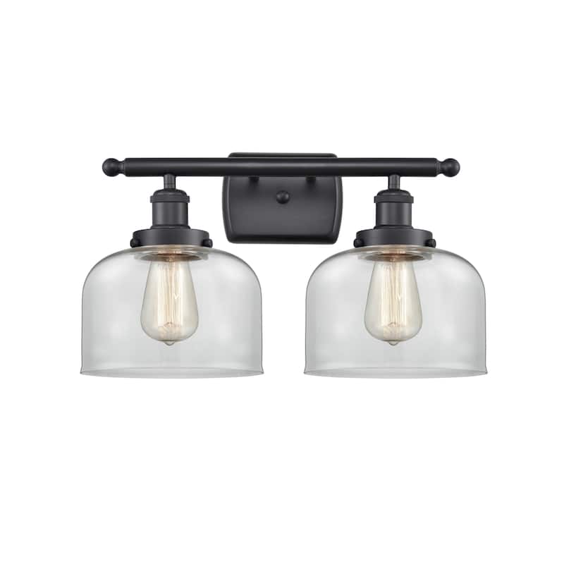 Innovations Lighting Large Bell 2 Light 16" Wide Vanity Light - Matte Black / Clear