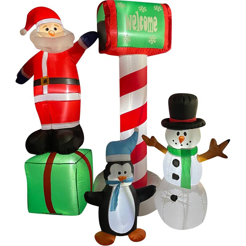 Christmas Time 6-Ft. Pre-Lit Inflatable Welcome Mailbox with Santa, Snowman, and Penguin Outdoor Christmas Decoration