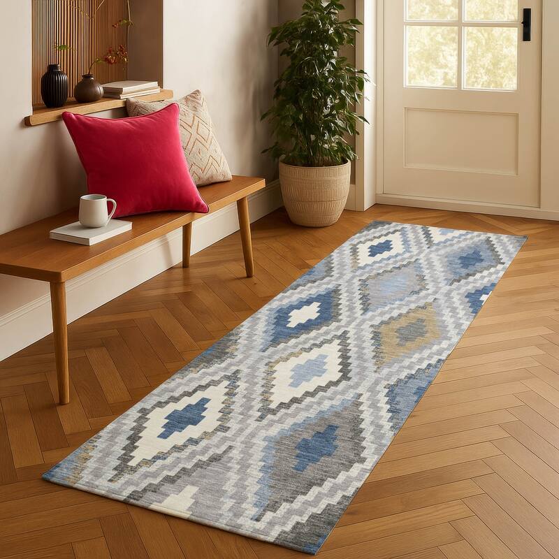 Machine Washable Indoor/ Outdoor Global Geo Chantille Rug