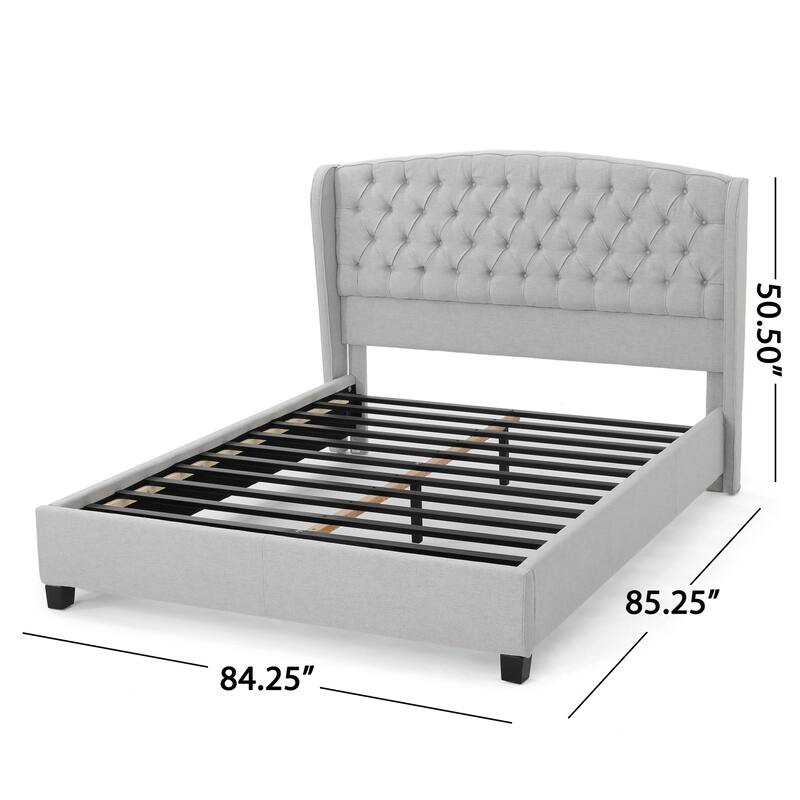 Light Grey King Size Modern Upholstered Platform Bed with Button-tufted Headboard