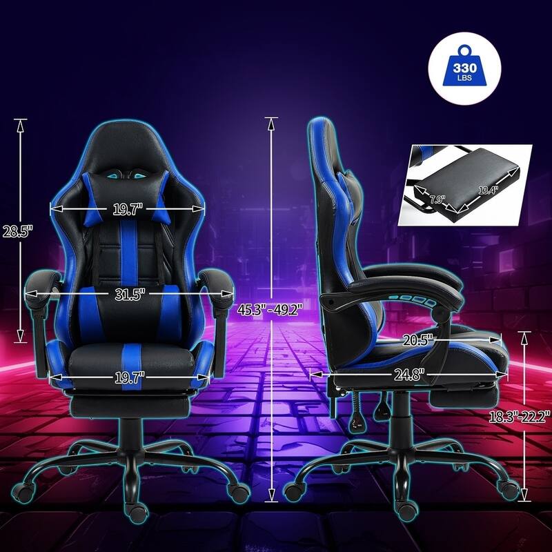 EROMMY RGB LED Gaming Chair with Thickened Massage Lumbar Pillow & Upgraded Footrest, Reclining Ergonomic Chair