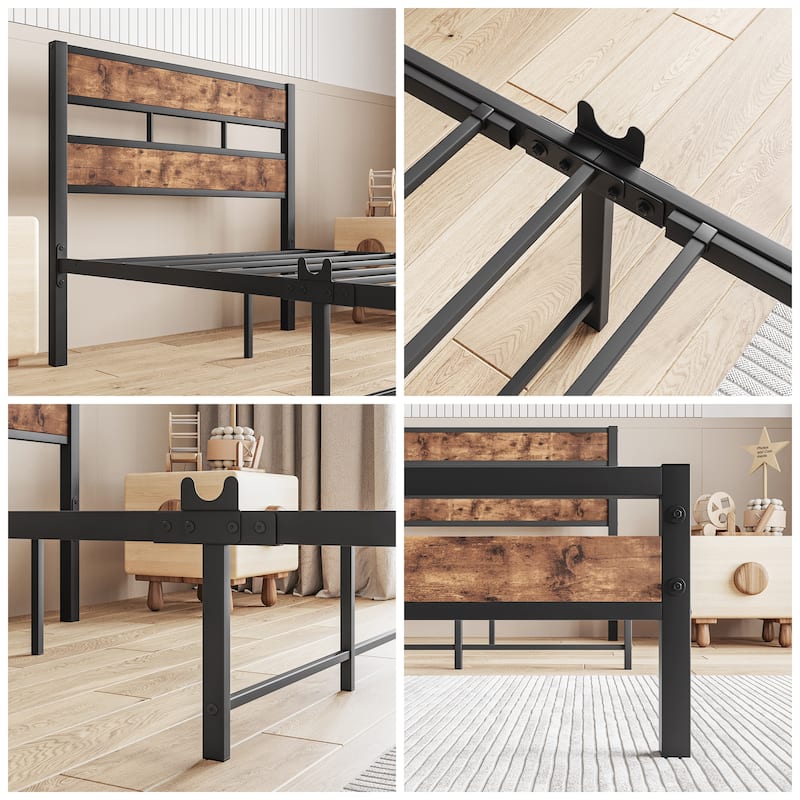 Twin Size Platform Bed Frame with Headboard, No Box Spring Needed