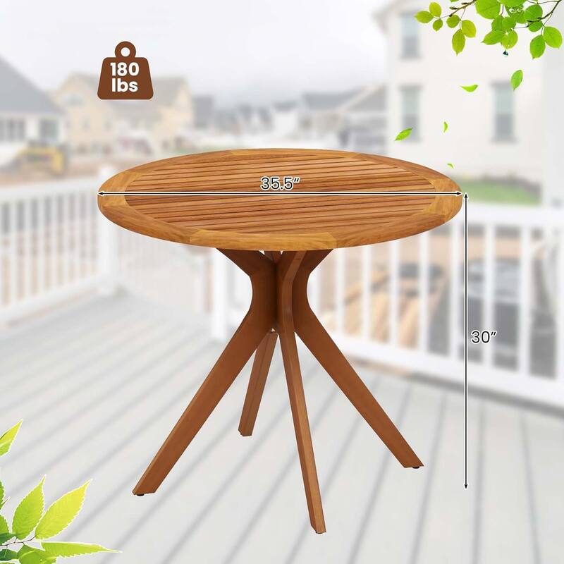 35.5" Wood Dining Table Round Bistro Table w/ Slatted Tabletop