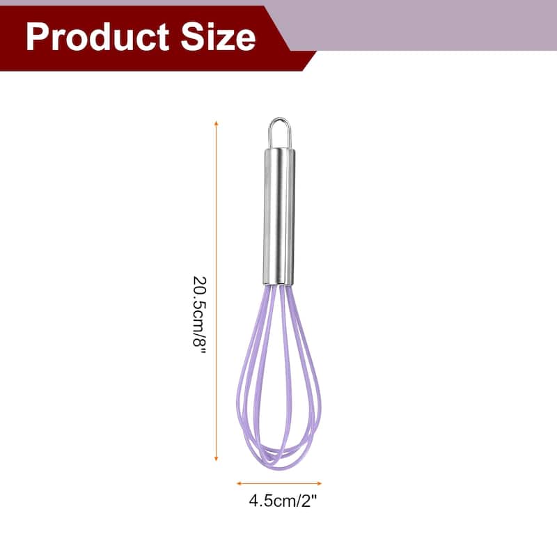 5Pcs Silicone Whisk Kitchen Whisk Wire Whisks Beater - Purple - 8"