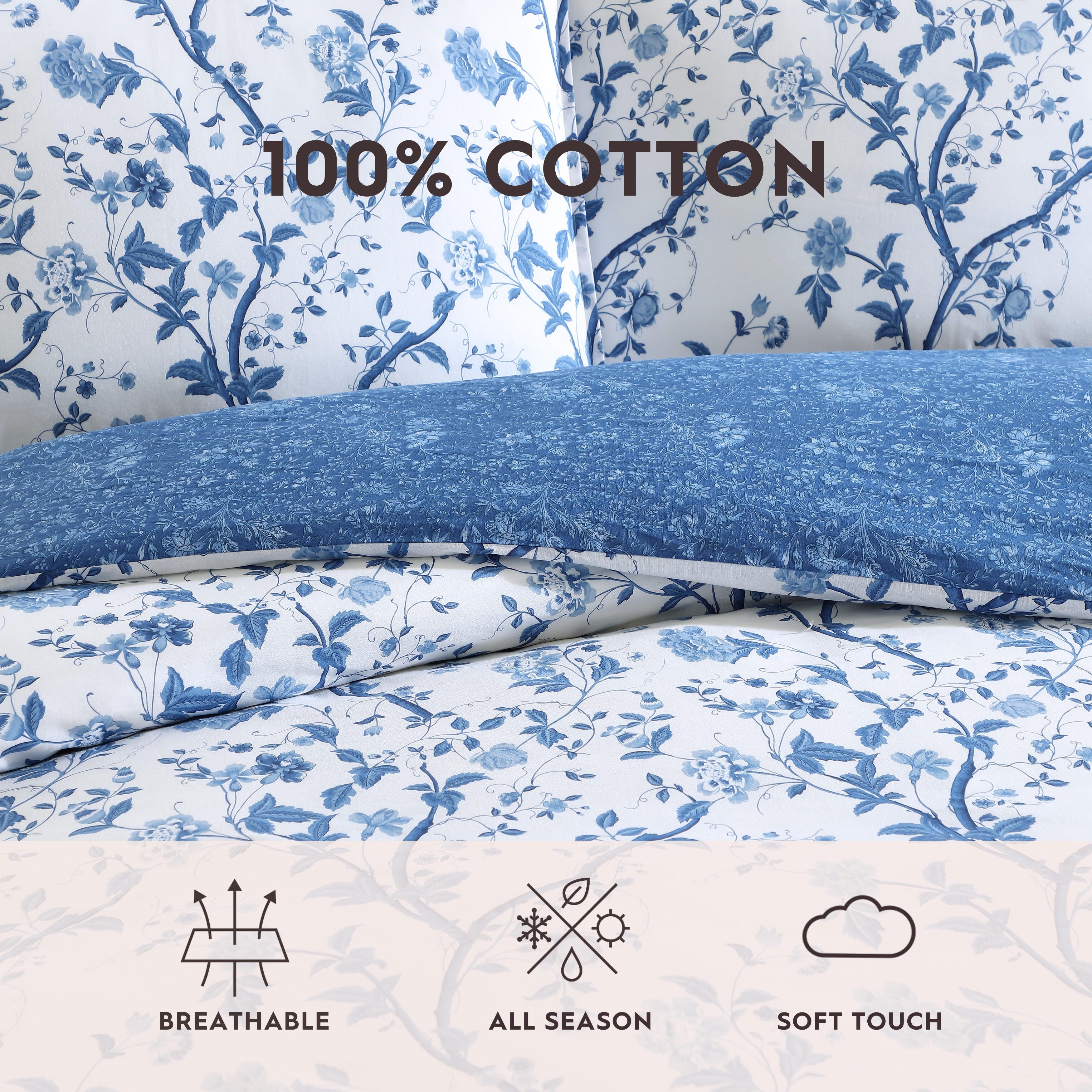 Laura Ashley Elise Navy Cotton Floral Bonus Comforter Set - On