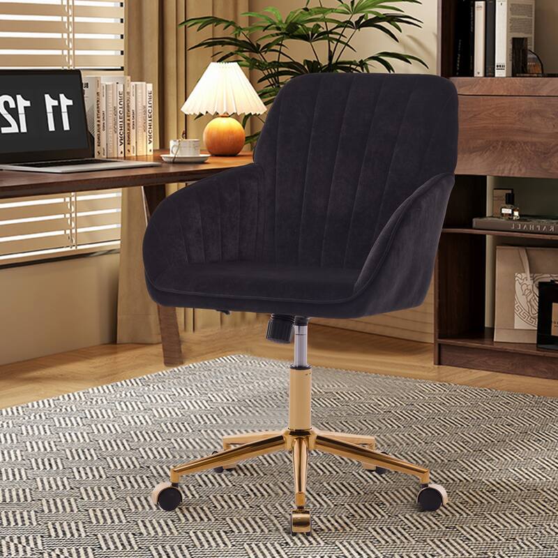 Velvet Office Chair with Golden Base, Ergonomic Backrest, Memory Foam Cushion, and Adjustable Seat for Home or Bedroom