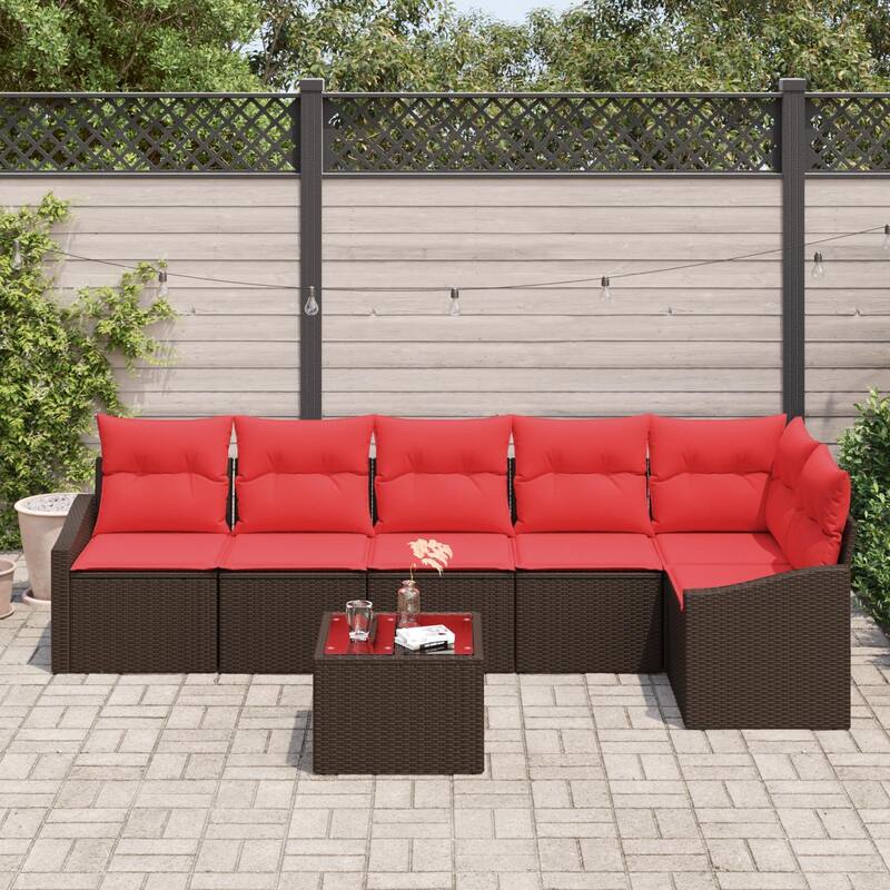 vidaXL 7 Piece Garden Sofa Set with Cushions - 113.6×48.6×27.2