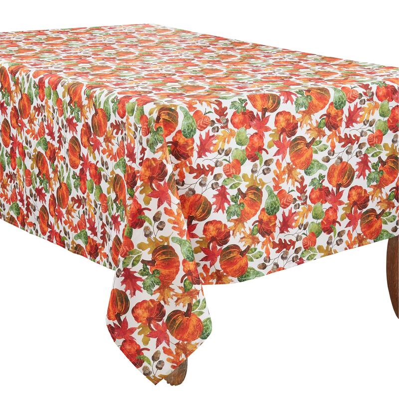 Fall Tablecloth With Pumpkin Foliage Design - 65"x120"