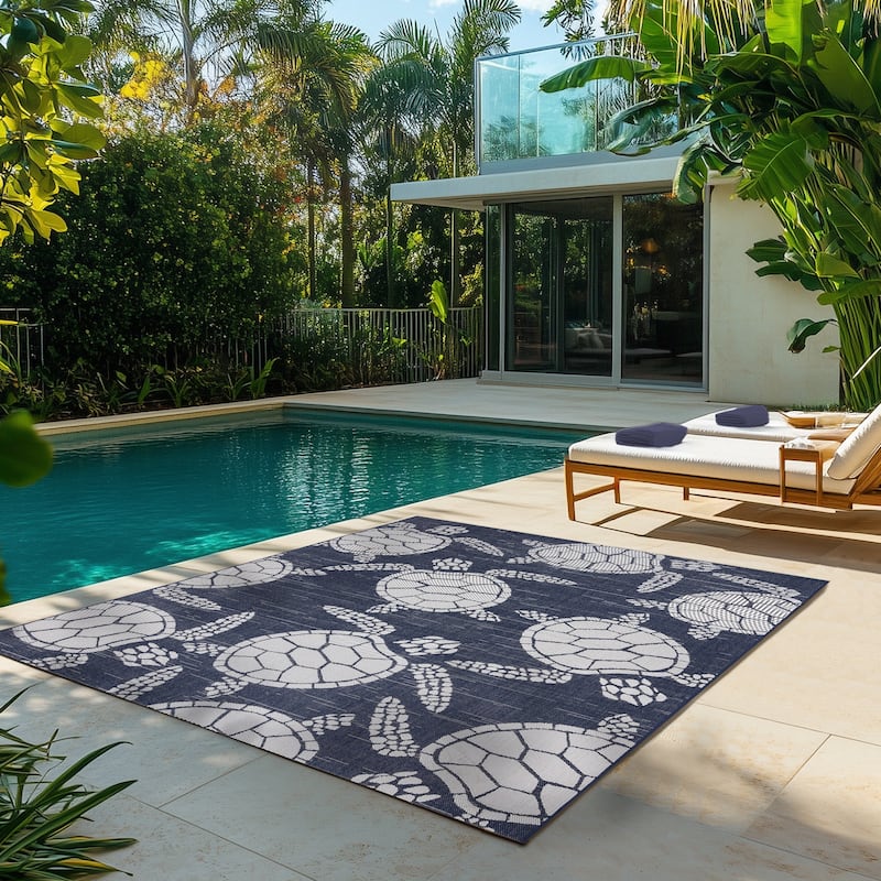 Gertmenian Paseo Tortue Tropical Sea Turtle Polypropylene Flatweave Indoor/ Outdoor Area Rug