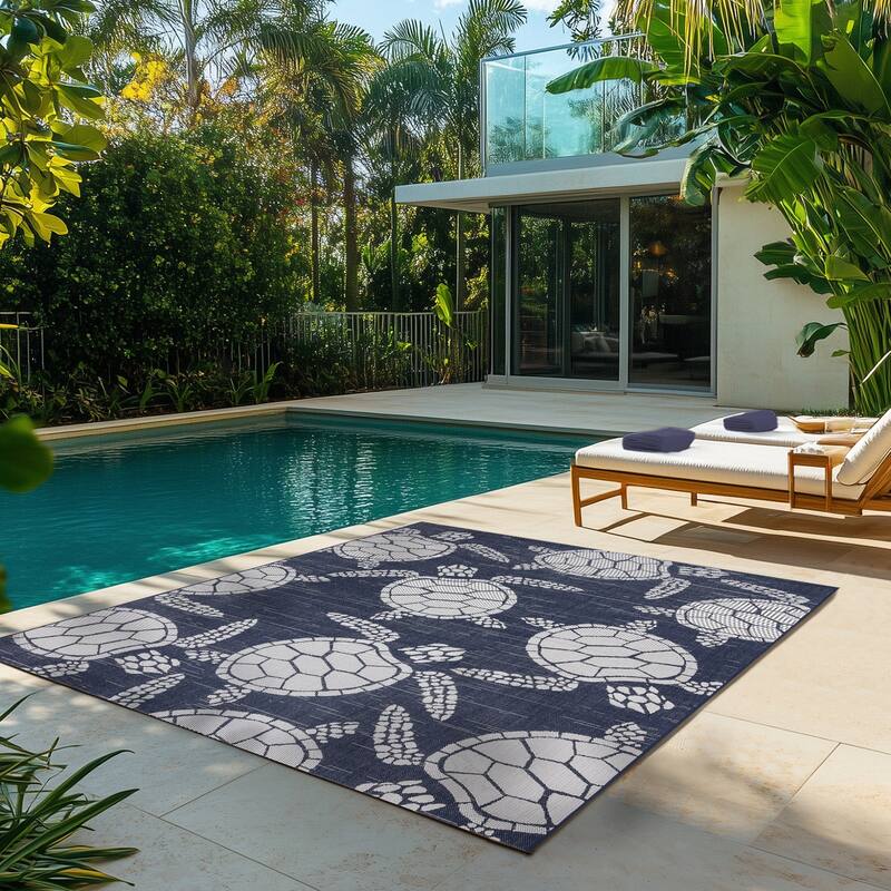 Gertmenian Solterra Nautical Coastal Tropical Weather Resistant Polypropylene Flatweave Indoor/ Outdoor Area Rug Collection
