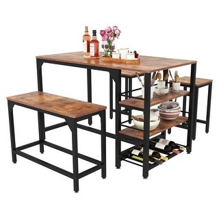 Dining Table Set for 4 with 1 Bench and 2 Chairs with 1 Bench and 2 ...