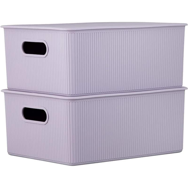 Superio Ribbed Storage Bin with Lids - 11.5"W x 6.25"D x 15"H
