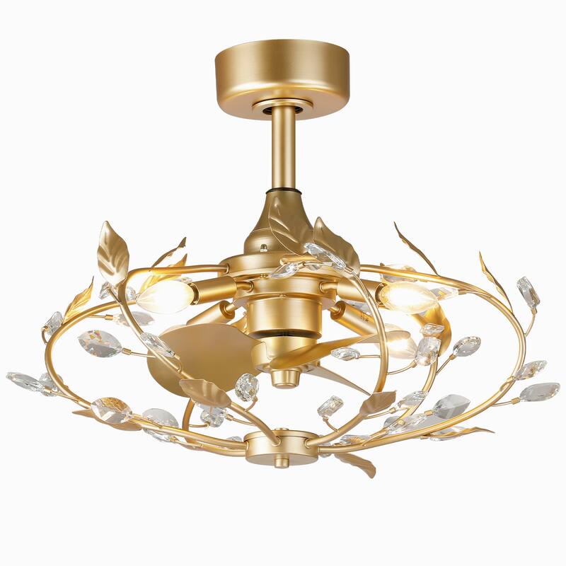 24" Modern Gold Crystal Dimmable Bladeless Ceiling Fan with Light Kit and Remote