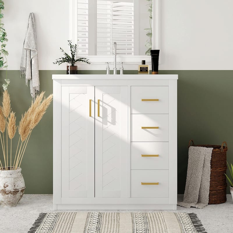 30'' Bathroom Vanity with Resin Sink - with sink - White