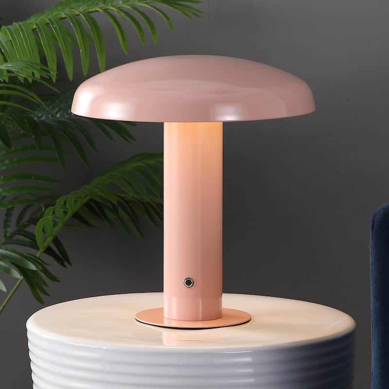 Boletus 11" Contemporary Bohemian Rechargeable/Cordless Iron Integrated LED Mushroom Table Lamp, by JONATHAN Y
