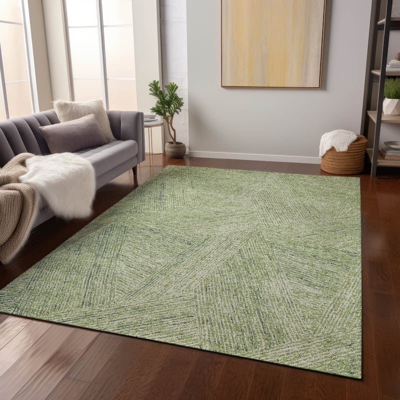 Machine Washable Indoor/ Outdoor Solid Geo Chantille Rug - Aloe - 3' x 5'