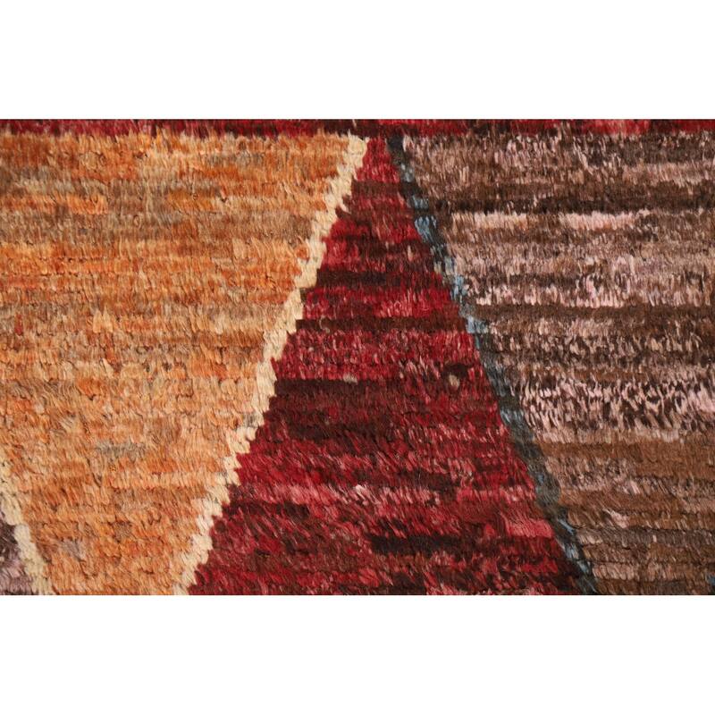 Hand Knotted Oriental 100% Wool Carpet Modern Tribal Red Moroccan Area Rug - 9' 11'' X 6' 4''