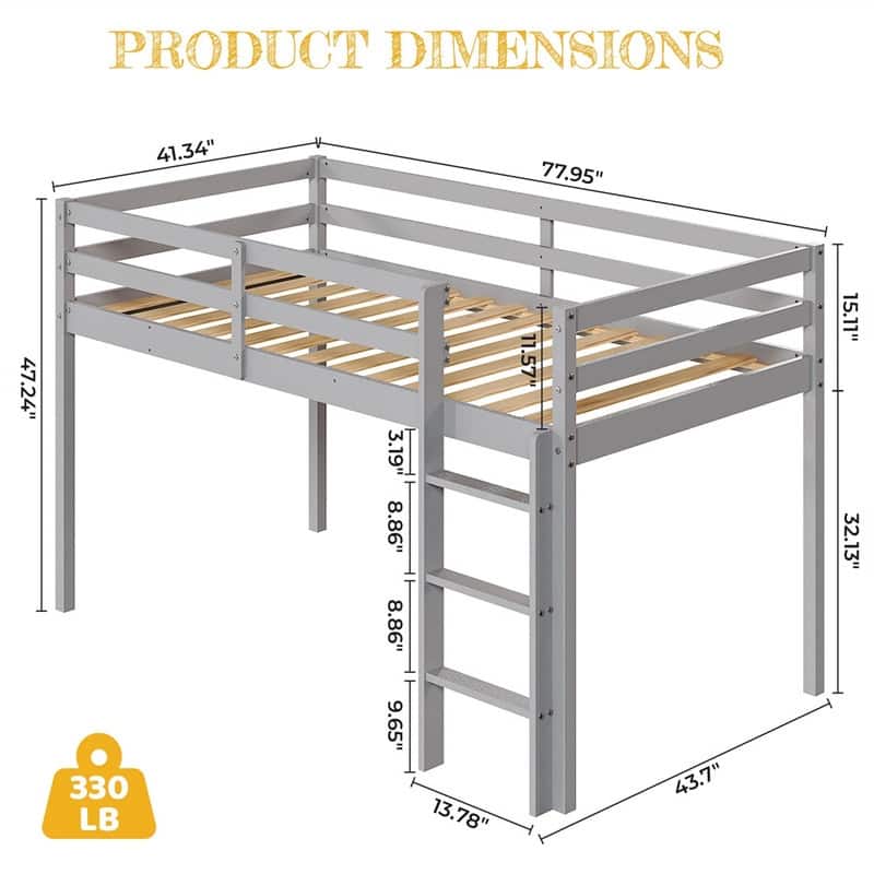 Solid Wood Toddler Platforms Loft Bed Twin Size With Stairs