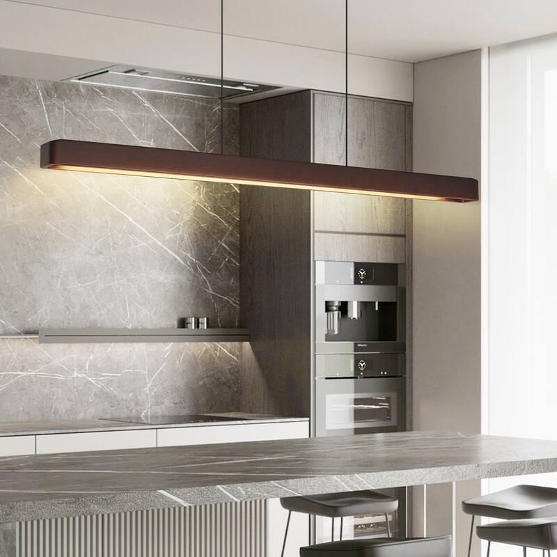 39-inch Walnut Wood Modern LED Pendant Light, Adjustable Hanging Light for Dining Room, Kitchen, Living Room