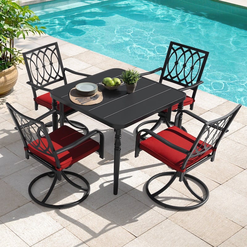 Metal Patio Dining Set with Umbrella Hole, Swivel Chairs with Cushions - 5PCS