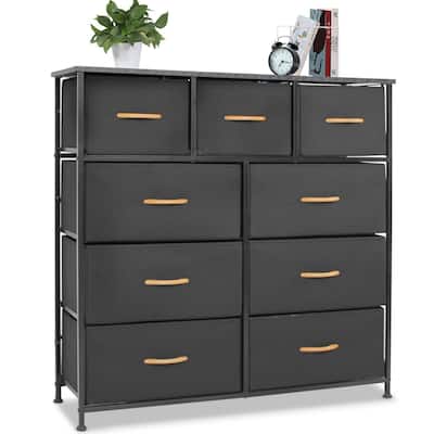HomeRoots 39" Black Standard Accent Cabinet With Nine Drawers - 39.4