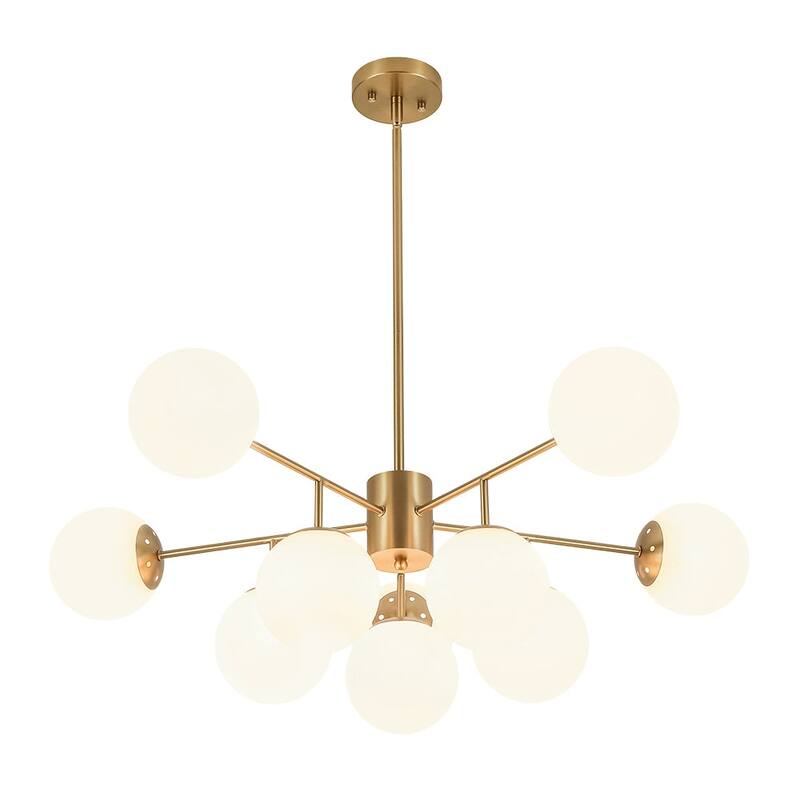 Mid-century 10-Light Sputnik Living Room Frosted Glass Orb Chandelier - 38.0 in