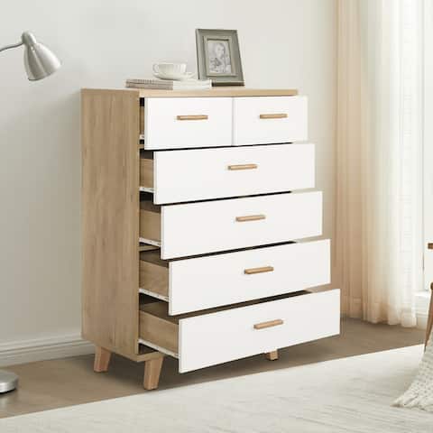 Modern Wood 6 Drawer Dresser Bedroom Storage Drawer Organizer Closet