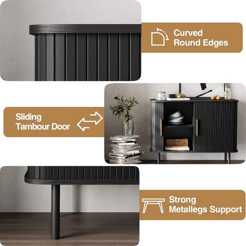Tambour Door Accent Cabinet Modern Sideboard Buffet Cabinet, Black