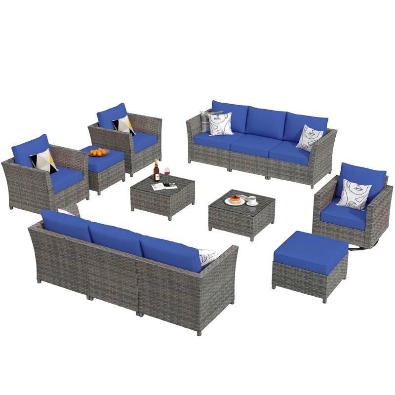 HOOOWOOO 13-piece Outdoor Wicker Patio Furniture Sectional Set with Swivel Chair