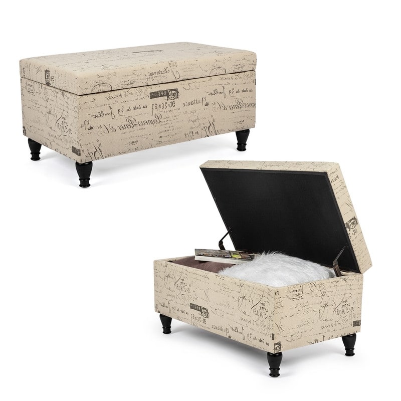 Adeco French Storage Ottoman Footstool Bench with Lift Top