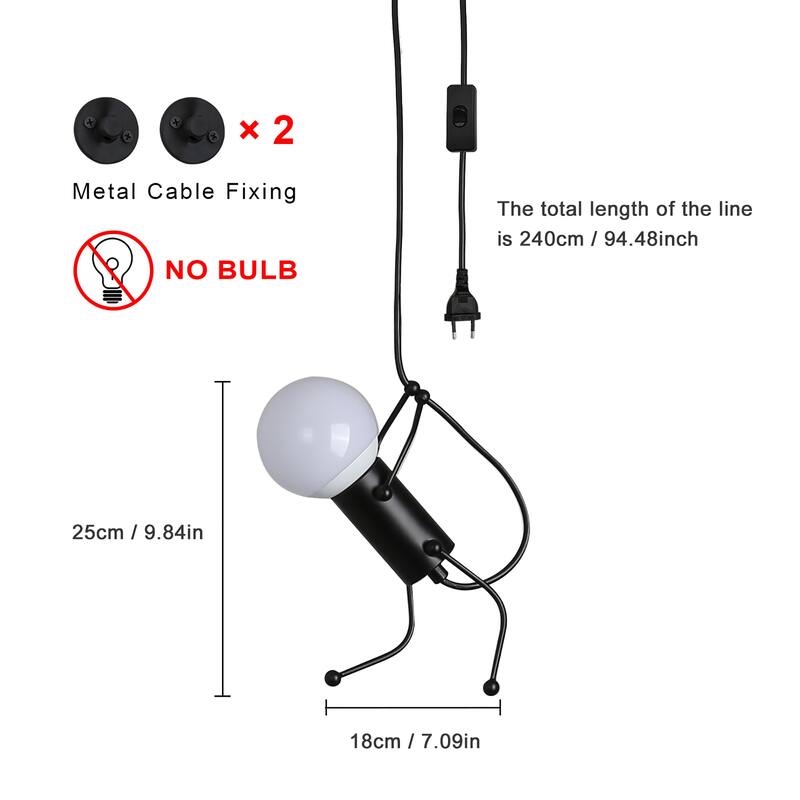 Modern Industrial Decorative Black Ant Design Pendant Light Adjustable Plug in Cord Ceiling Retro Wall Sconce for Kids Bedroom