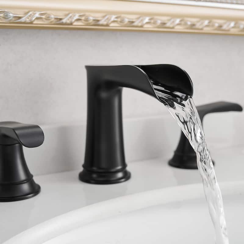 Double Handle Three-Hole Bath Waterfall Faucet with Drain