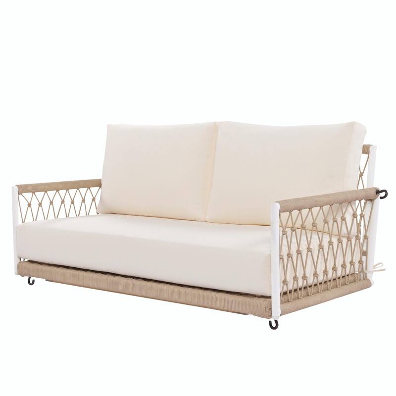 Outdoor Woven Rope Swing Sofa with Soft Cushions