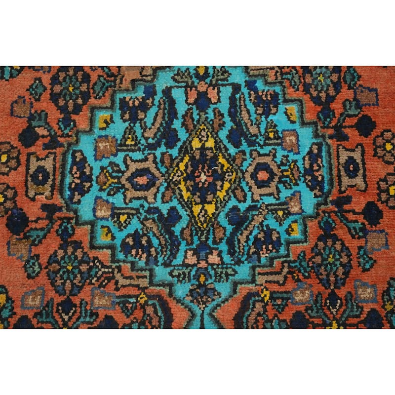 Hand Knotted Oriental 100% Wool Carpet Traditional Floral Oranges & Rust Hamedan Runner Rug - 9' 9'' X 3' 5''