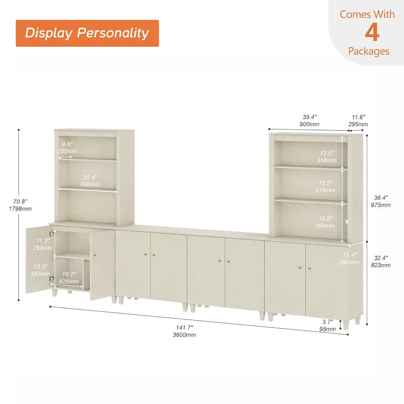 WAMPAT Modern Entertainment Center with Bookshelves for 75" TVs