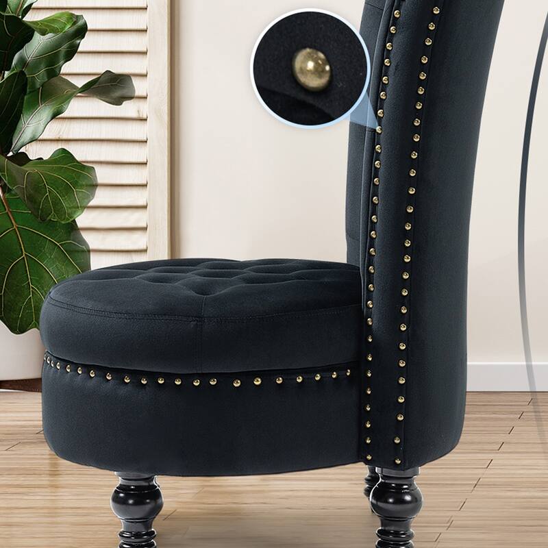AVAWING Set of 2 High Back Throne Chair Velvet Armless Royal Accent Chair with Storage