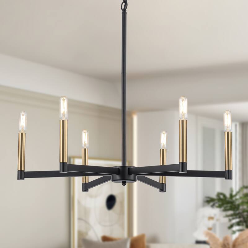 Starskys 8-Light Dimmable Mid-Century Modern Candle Chandelier - 6-Light - Black & Gold