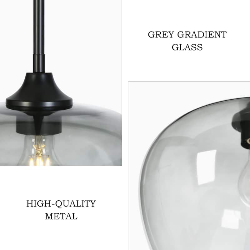Modern Industrial 1-Light Smoked-Grey Glass Kitchen Island Light Fixture for Dining Room - 11.2 " × 11.4 "