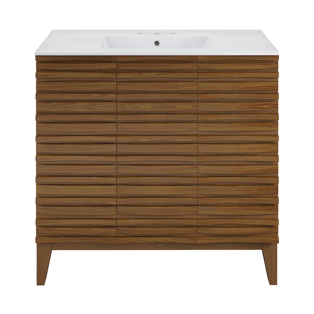 Cascade 36 In. Brown Oak Bathroom Vanity With White, 3-Hole Ceramic Sink Top
