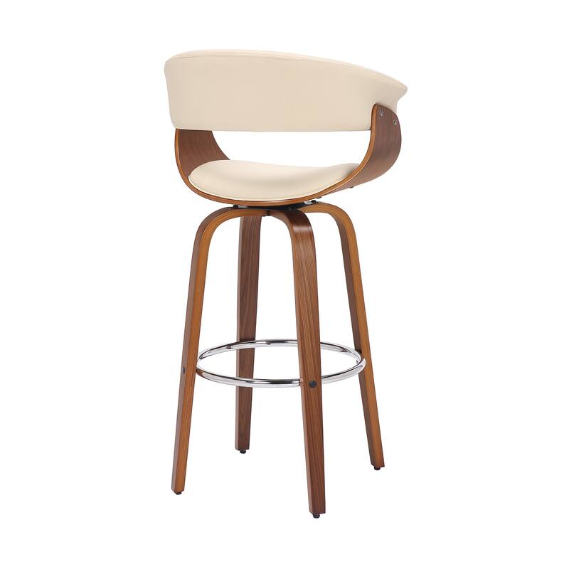 30 Inch Swivel Bar Stool with Wooden Frame and Faux Leather Seat, Comfortable Modern Counter Height Kitchen Stool