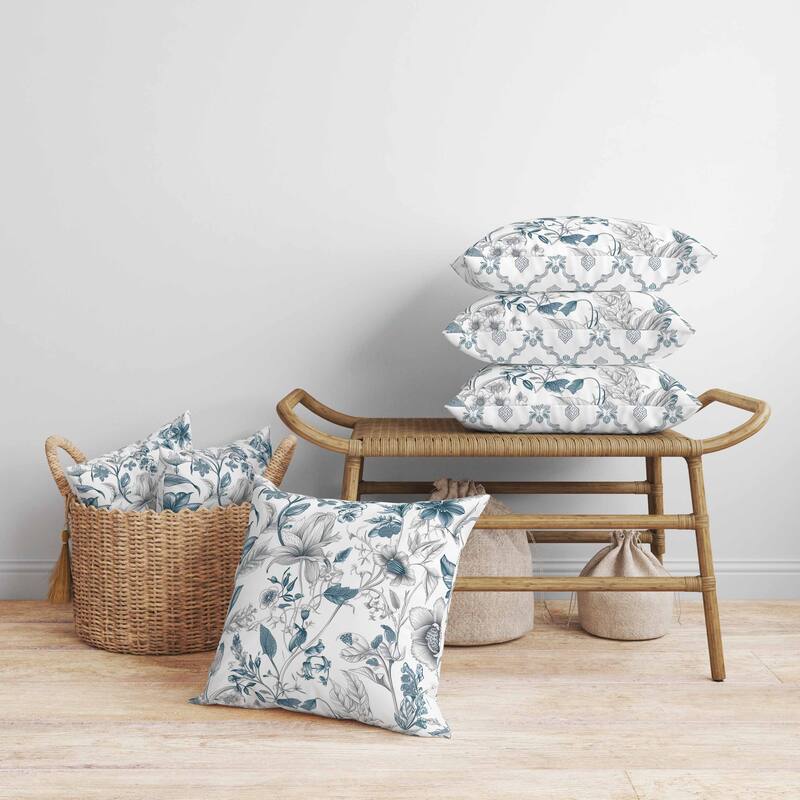 Garden Grace Gala Faux Suede Reversible Throw Pillow White and Blue
